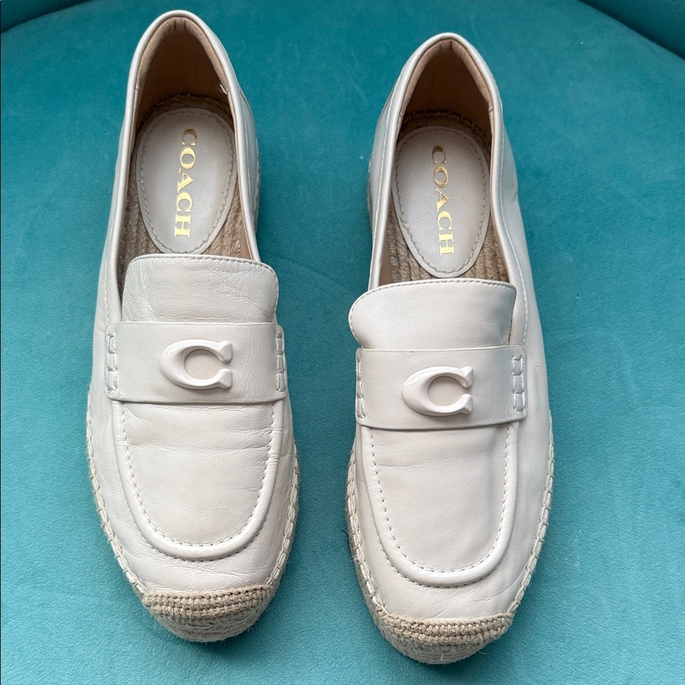 Coach Women's Cream Loafers with Espadrille Detail